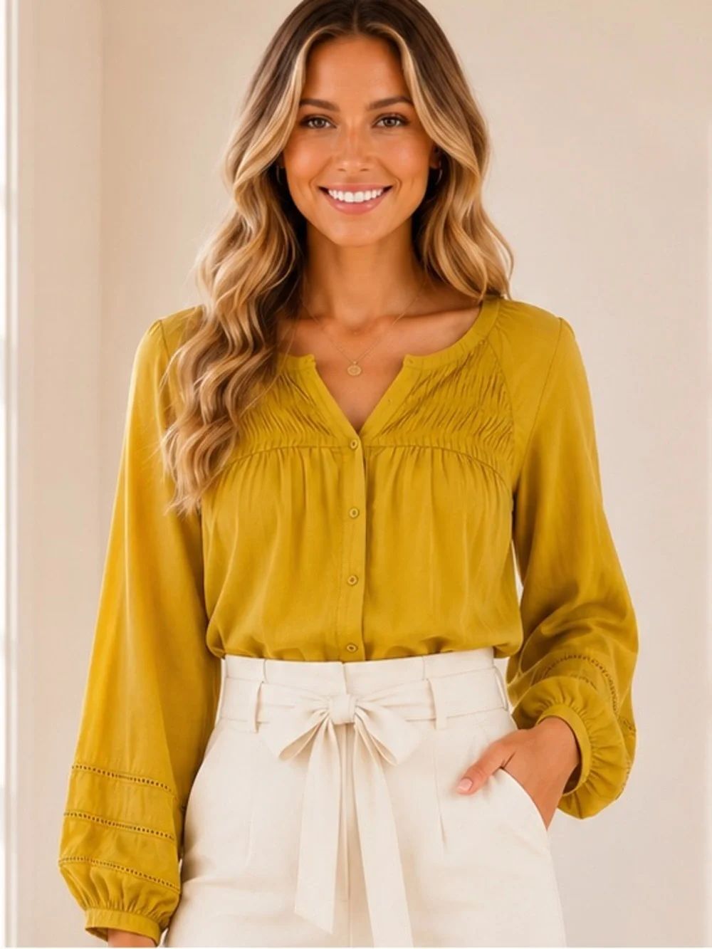 Cleobella Organic Cotton Boho Blouse – Mustard Gold – Size Medium